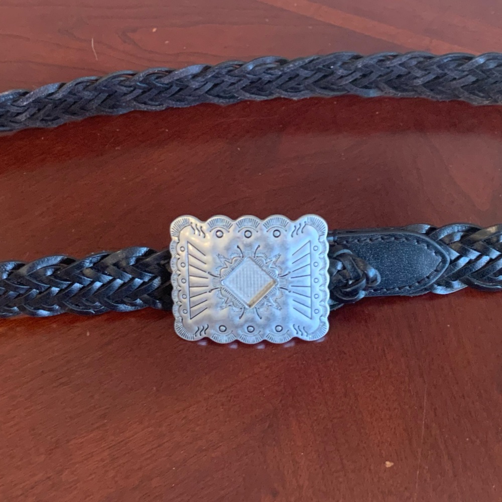 NWOT American Eagle Black Braided Buffalo Leather Belt with Silver Buckle